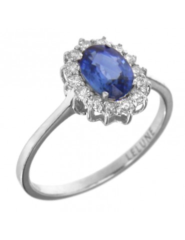 Lelune Diamonds Woman's Ring - in 18k White Gold with Diamonds and 0.92 carat Sapphire - 0