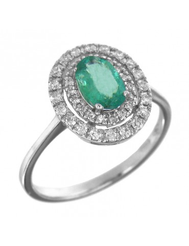 Anello Lelune Diamonds - Oro Bianco - Diamanti - Smeraldo - LDRNSM86028