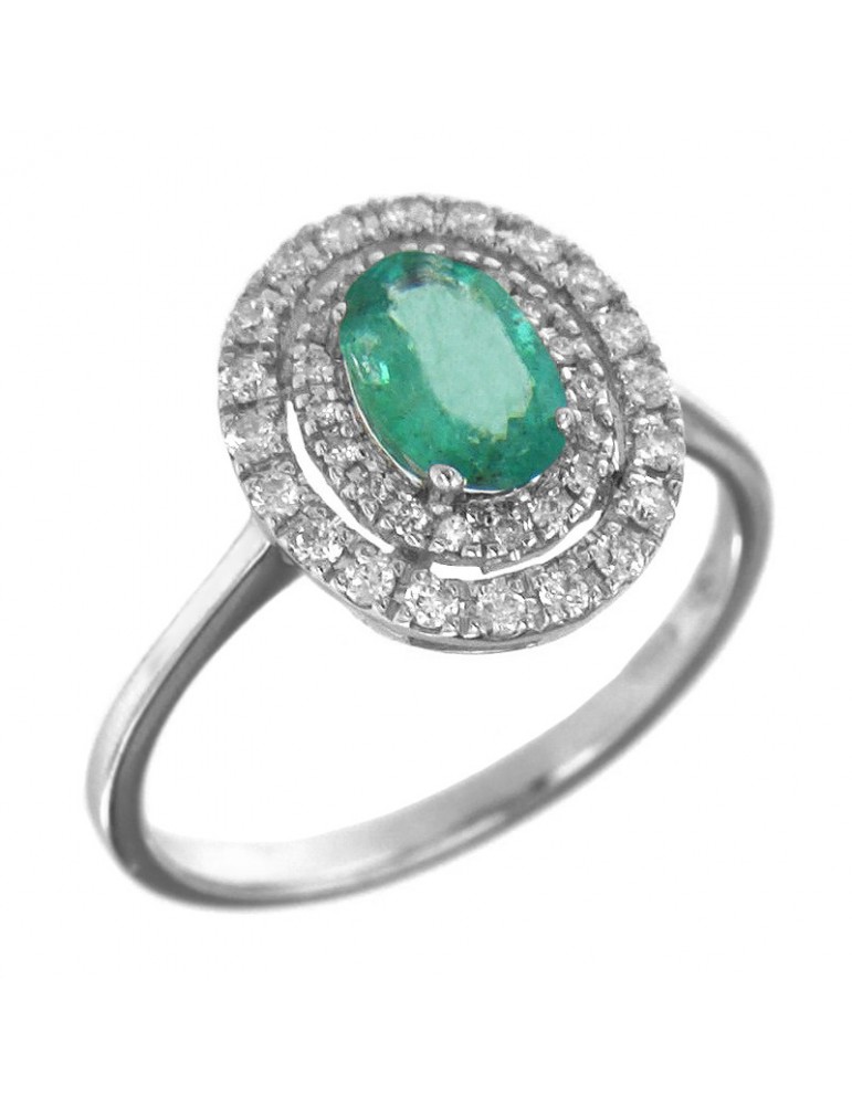Anello Lelune Diamonds - Oro Bianco - Diamanti - Smeraldo - LDRNSM86028