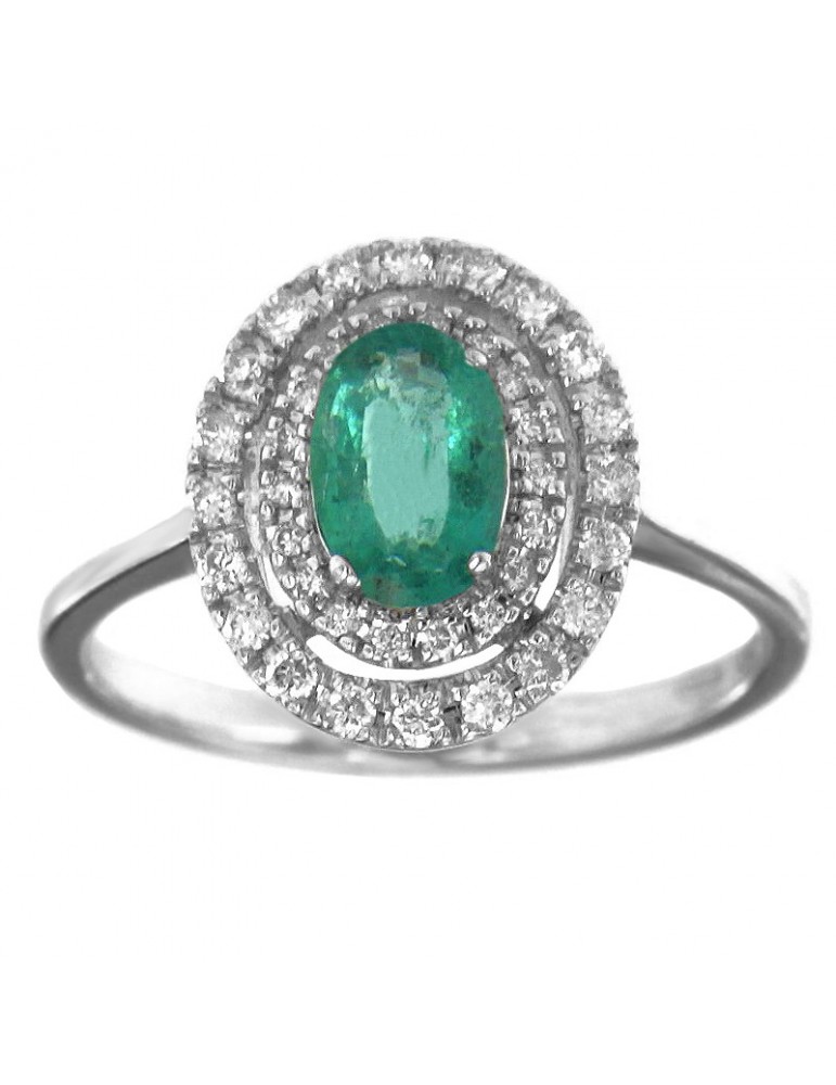 Anello Lelune Diamonds - Oro Bianco - Diamanti - Smeraldo - LDRNSM86028