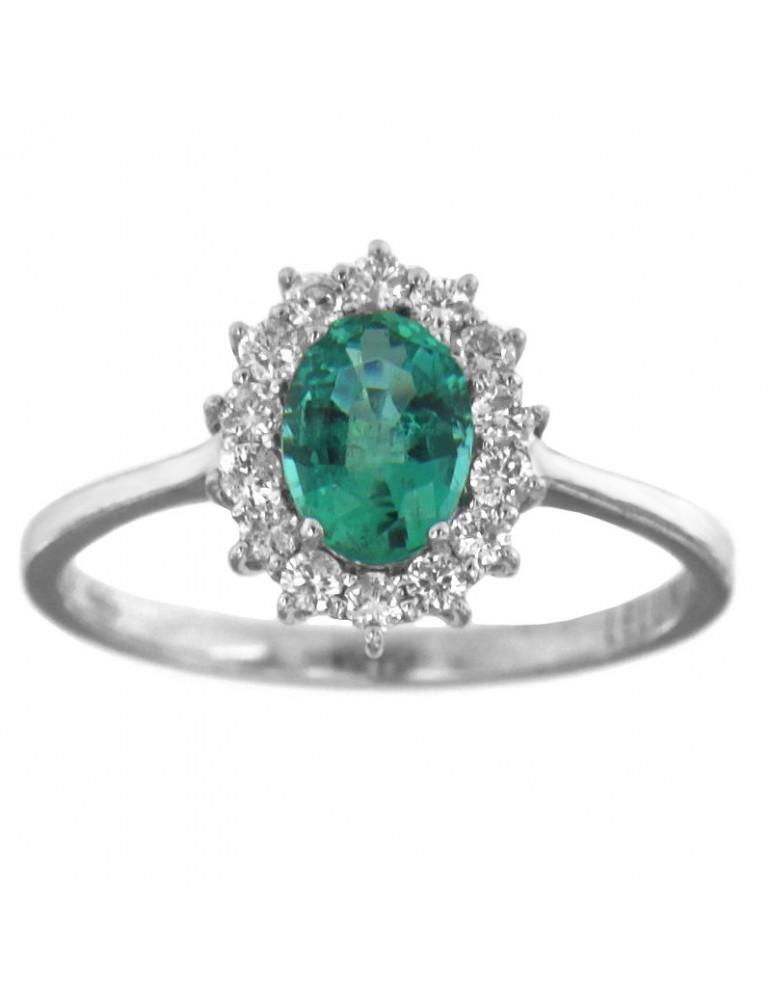 Lelune Diamonds Woman's Ring - in 18 carat White Gold with Diamonds and Emerald 0,86 carats - 0