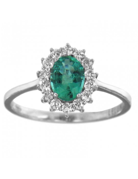 Lelune Diamonds Woman's Ring - in 18 carat White Gold with Diamonds and Emerald 0,86 carats - 0