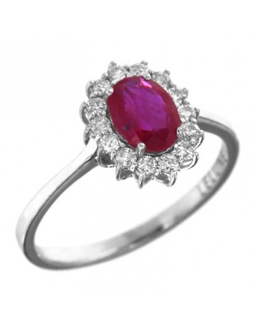 Anello Lelune Diamonds - Oro Bianco - Diamanti - Rubino - LDRNRB98028