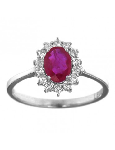 Lelune Diamonds Woman's Ring - in 18 carat White Gold with Diamonds and Ruby 0.98 carats - 0 2