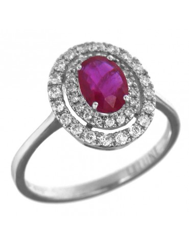 Anello Lelune Diamonds - Oro Bianco - Diamanti - Rubino - LDRNRB98025