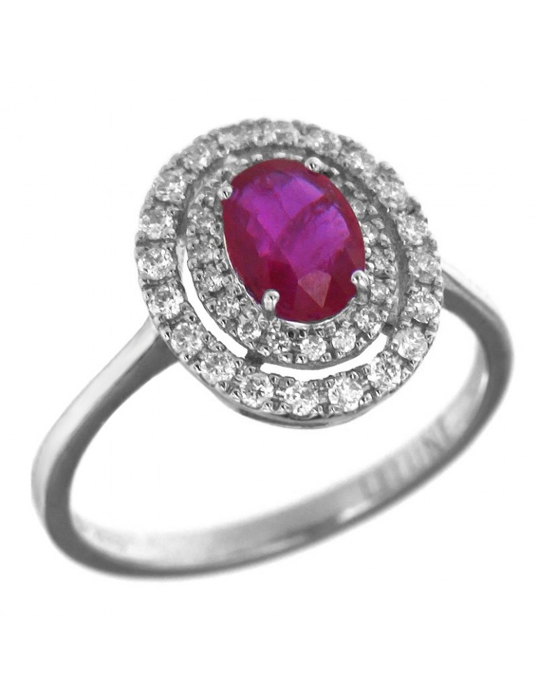 Lelune Diamonds Woman's Ring - in 18 carat White Gold with Diamonds and Ruby 0.98 carats - 0