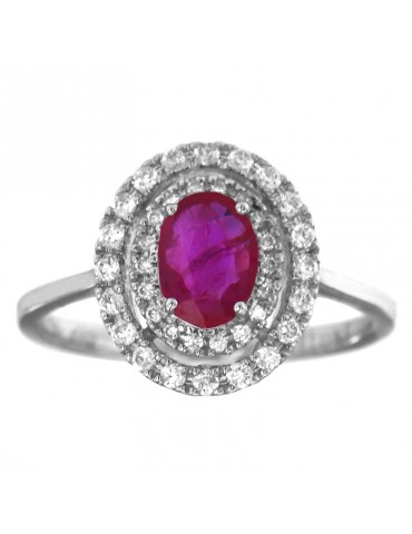 Lelune Diamonds Woman's Ring - in 18 carat White Gold with Diamonds and Ruby 0.98 carats - 0 2