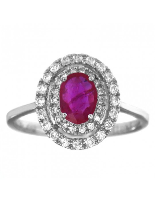Anello Lelune Diamonds - Oro Bianco - Diamanti - Rubino - LDRNRB98025
