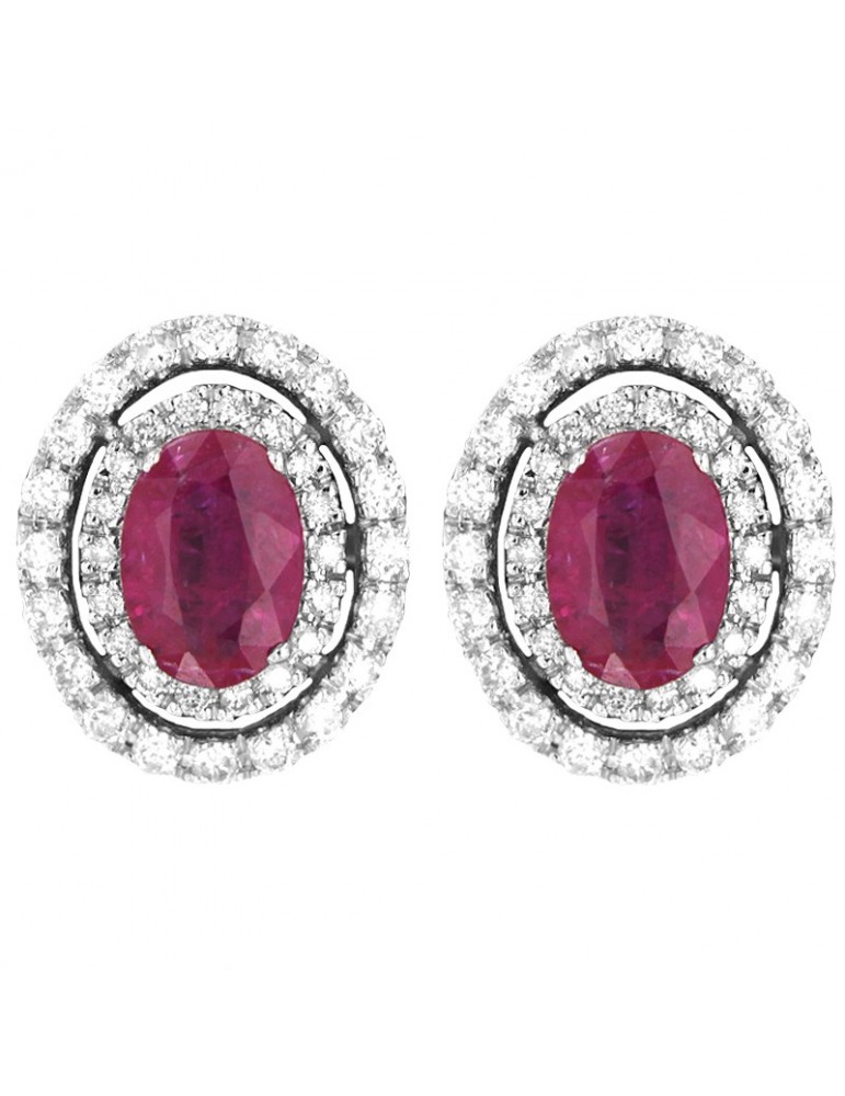 Lelune Diamonds Woman's Earrings - in 18k White Gold with Diamonds and Rubies 1.92 carats - 0