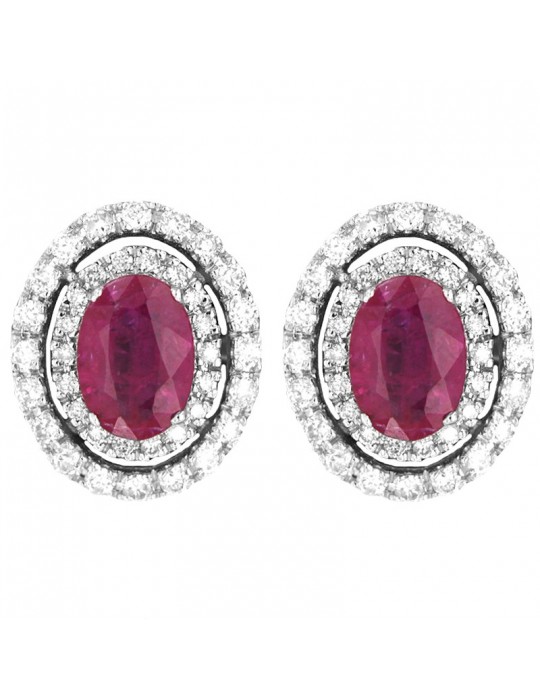 Lelune Diamonds Woman's Earrings - in 18k White Gold with Diamonds and Rubies 1.92 carats - 0