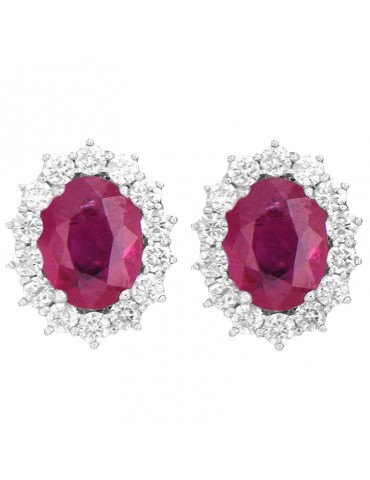 Lelune Diamonds Woman's Earrings - in 18k White Gold with Diamonds and Rubies 1.94 carats - 0