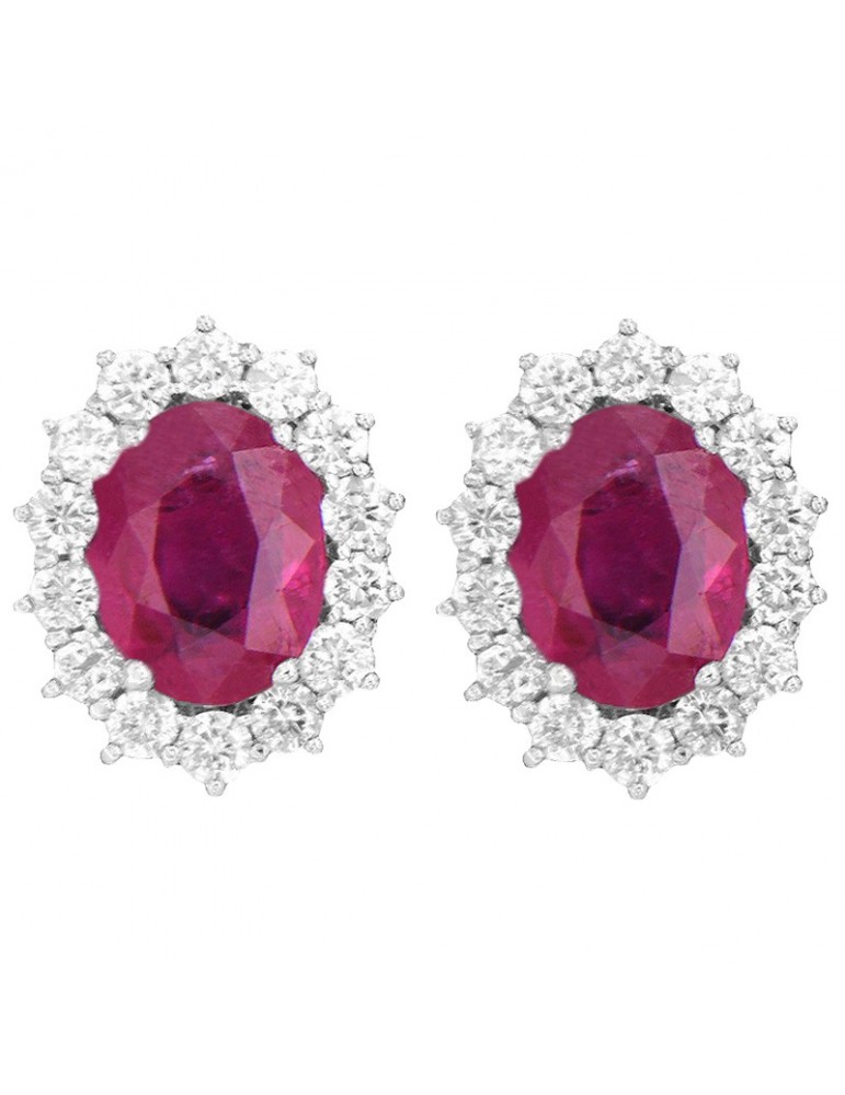 Lelune Diamonds Woman's Earrings - in 18k White Gold with Diamonds and Rubies 1.94 carats - 0