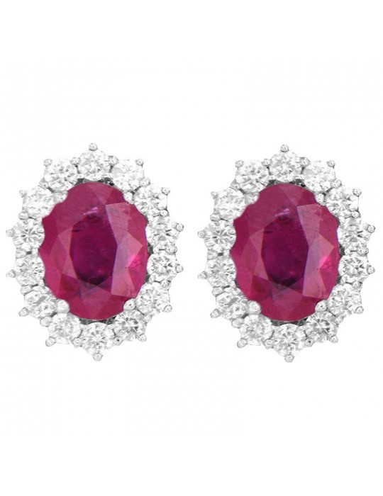 Lelune Diamonds Woman's Earrings - in 18k White Gold with Diamonds and Rubies 1.94 carats - 0