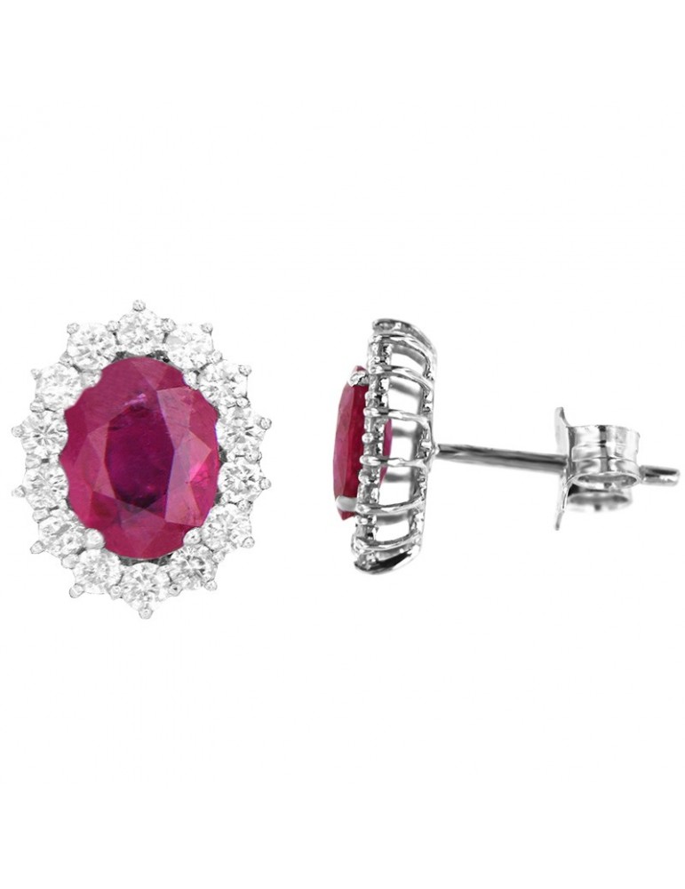 Lelune Diamonds Woman's Earrings - in 18k White Gold with Diamonds and Rubies 1.94 carats - 0