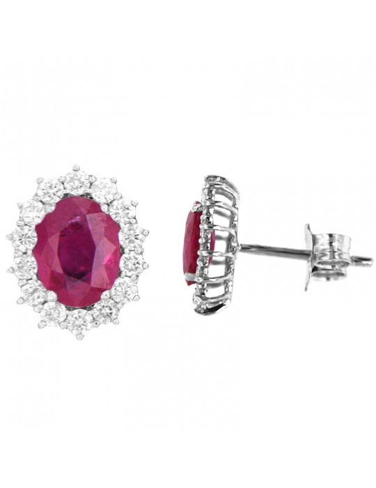 Lelune Diamonds Woman's Earrings - in 18k White Gold with Diamonds and Rubies 1.94 carats - 0