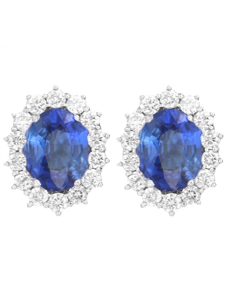 Lelune Diamonds Woman's Earrings - in 18k White Gold with Diamonds and Sapphire 1.90 carats - 0
