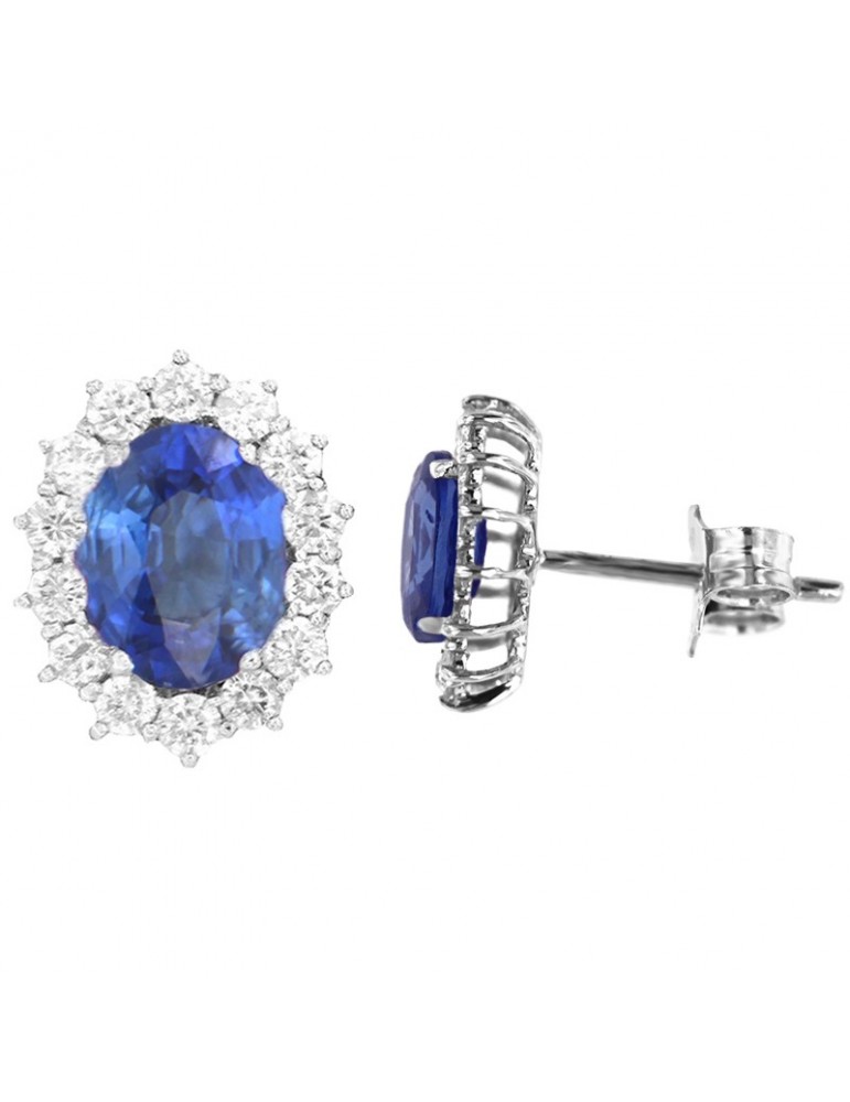 Lelune Diamonds Woman's Earrings - in 18k White Gold with Diamonds and Sapphire 1.90 carats - 0