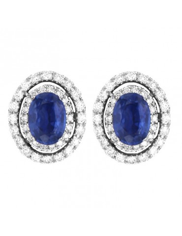 Lelune Diamonds Woman's Earrings - in 18k White Gold with Diamonds and 1.81 carat Sapphire - 0