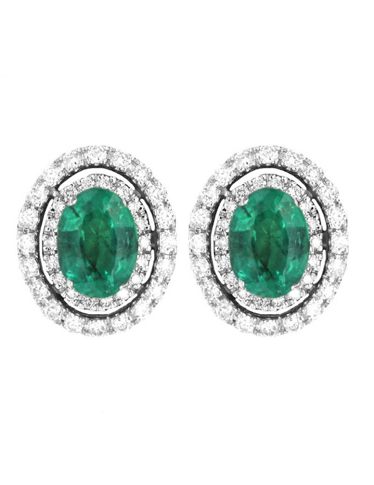 Lelune Diamonds Woman's Earrings - in 18 carat White Gold with Diamonds and Emeralds 1,55 carats - 0