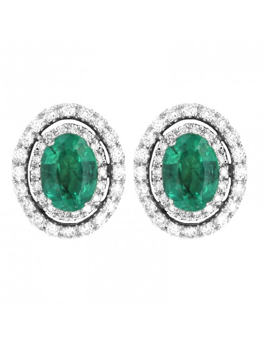 Lelune Diamonds Woman's Earrings - in 18 carat White Gold with Diamonds and Emeralds 1,55 carats - 0