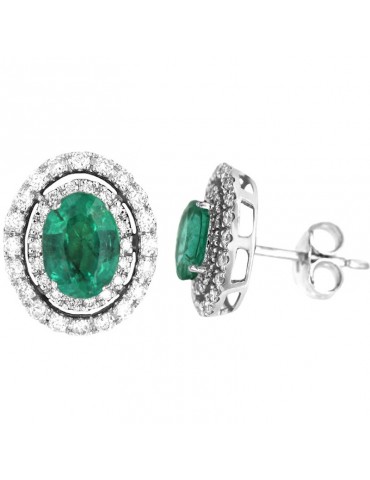 Lelune Diamonds Woman's Earrings - in 18 carat White Gold with Diamonds and Emeralds 1,55 carats - 0 2