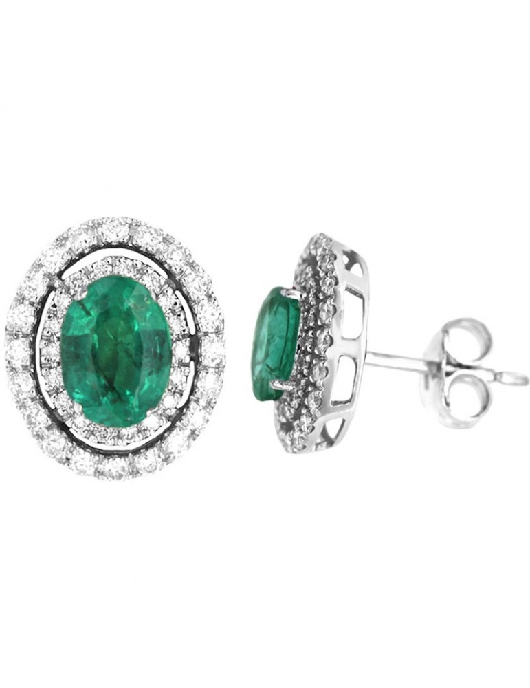 Lelune Diamonds Woman's Earrings - in 18 carat White Gold with Diamonds and Emeralds 1,55 carats - 0