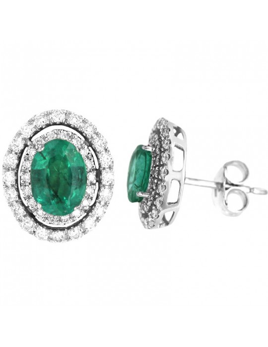 Lelune Diamonds Woman's Earrings - in 18 carat White Gold with Diamonds and Emeralds 1,55 carats - 0