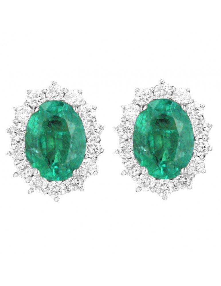 Lelune Diamonds Woman's Earrings - in 18k White Gold with Diamonds and Emeralds 1.43 carats - 0