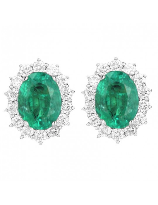Lelune Diamonds Woman's Earrings - in 18k White Gold with Diamonds and Emeralds 1.43 carats - 0