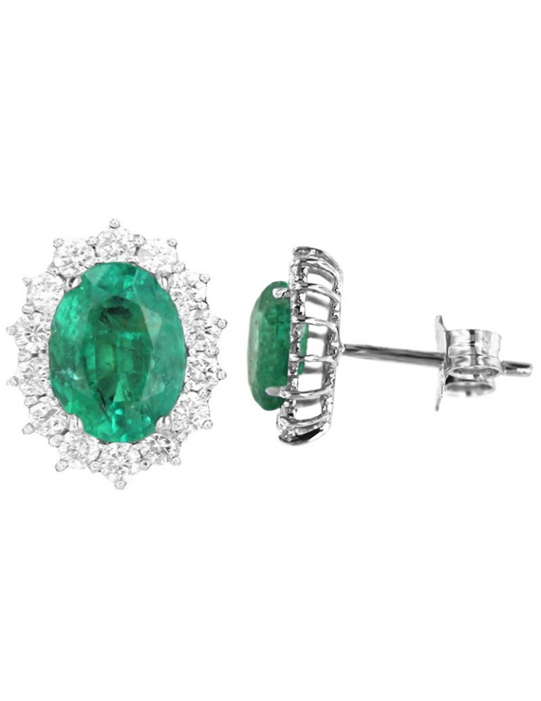 Lelune Diamonds Woman's Earrings - in 18k White Gold with Diamonds and Emeralds 1.43 carats - 0