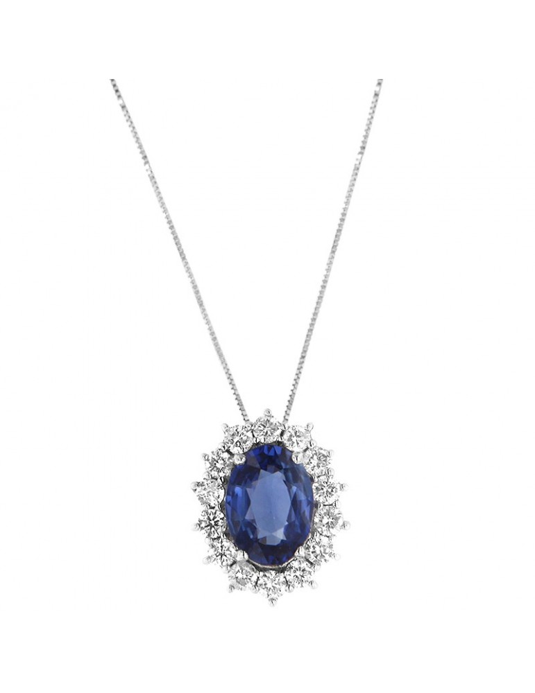 Lelune Diamonds Woman's Necklace - in 18k White Gold with Diamonds and 0.96 carat Sapphire - 0