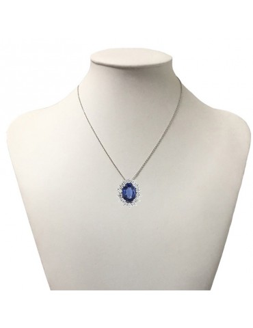 Lelune Diamonds Woman's Necklace - in 18k White Gold with Diamonds and 0.96 carat Sapphire - 0 2