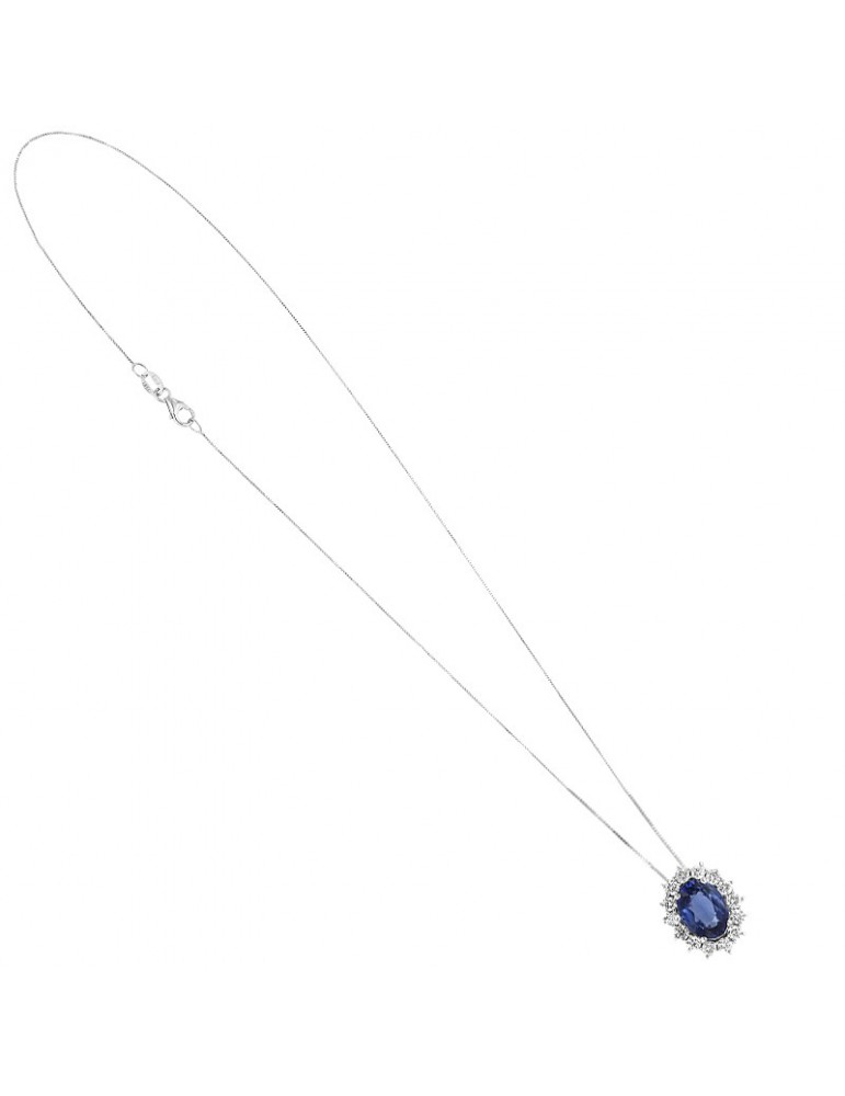 Lelune Diamonds Woman's Necklace - in 18k White Gold with Diamonds and 0.96 carat Sapphire - 0