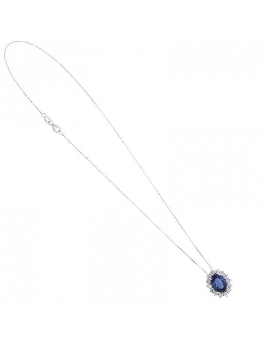 Lelune Diamonds Woman's Necklace - in 18k White Gold with Diamonds and 0.96 carat Sapphire - 0