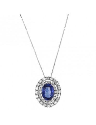 Lelune Diamonds Woman's Necklace - in 18k White Gold with Diamonds and 0.87 carat Sapphire - 0