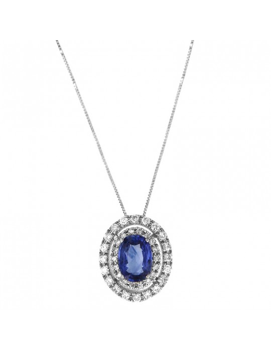 Lelune Diamonds Woman's Necklace - in 18k White Gold with Diamonds and 0.87 carat Sapphire - 0