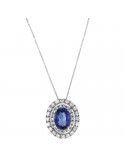Lelune Diamonds Woman's Necklace - in 18k White Gold with Diamonds and 0.87 carat Sapphire - 0