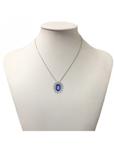 Lelune Diamonds Woman's Necklace - in 18k White Gold with Diamonds and 0.87 carat Sapphire - 0 2