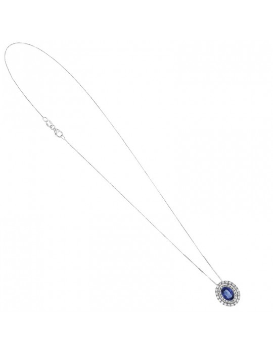 Lelune Diamonds Woman's Necklace - in 18k White Gold with Diamonds and 0.87 carat Sapphire - 0