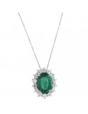 Lelune Diamonds Woman's Necklace - in 18k White Gold with Diamonds and 0.81 carat Emerald - 0
