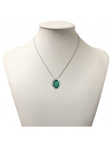 Lelune Diamonds Woman's Necklace - in 18k White Gold with Diamonds and 0.81 carat Emerald - 0 2
