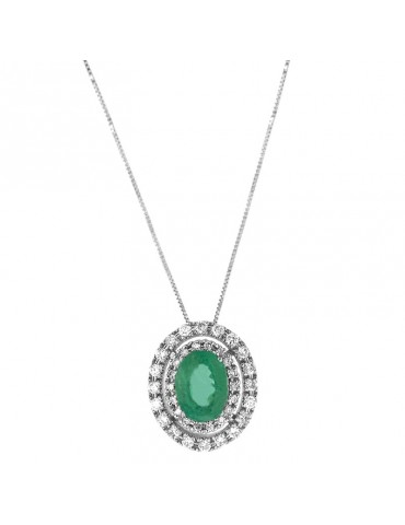 Collana Lelune Diamonds -Oro Bianco- Diamanti - Smeraldo - LDPLSM77025