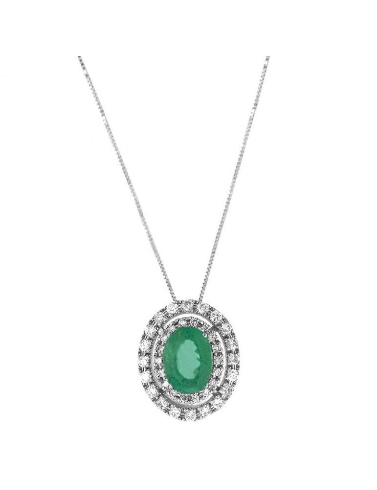 Lelune Diamonds Woman's Necklace - in 18k White Gold with Diamonds and 0.77 Carat Emerald - 0