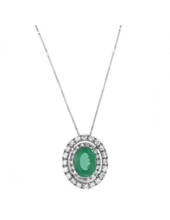 Lelune Diamonds Woman's Necklace - in 18k White Gold with Diamonds and 0.77 Carat Emerald - 0