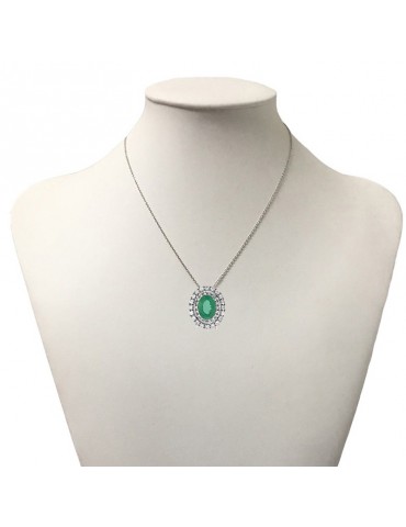 Lelune Diamonds Woman's Necklace - in 18k White Gold with Diamonds and 0.77 Carat Emerald - 0 2