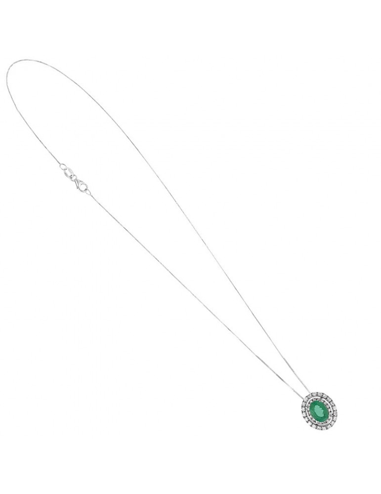 Lelune Diamonds Woman's Necklace - in 18k White Gold with Diamonds and 0.77 Carat Emerald - 0