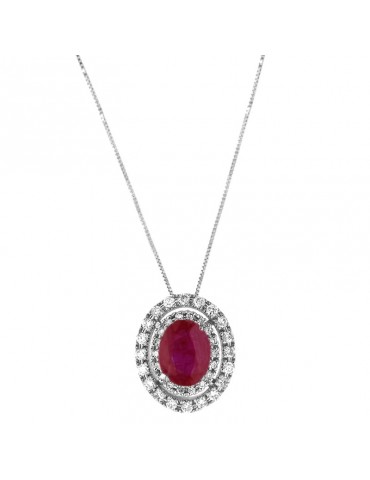 Lelune Diamonds Woman's Necklace - in 18k White Gold with Diamonds and Ruby 0.98 carats - 0