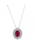 Lelune Diamonds Woman's Necklace - in 18k White Gold with Diamonds and Ruby 0.98 carats - 0