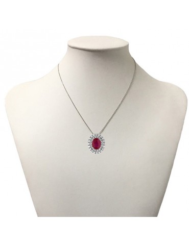 Lelune Diamonds Woman's Necklace - in 18k White Gold with Diamonds and Ruby 0.98 carats - 0 2
