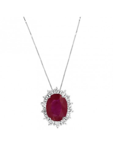 Lelune Diamonds Woman's Necklace - in 18k White Gold with Diamonds and Ruby 0.97 carats - 0